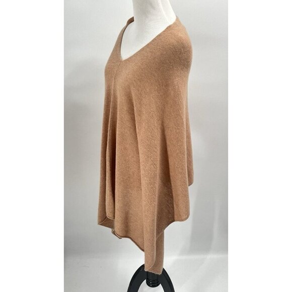 Cashmere Tan Poncho Sweater V Neck OS - Picture 2 of 4